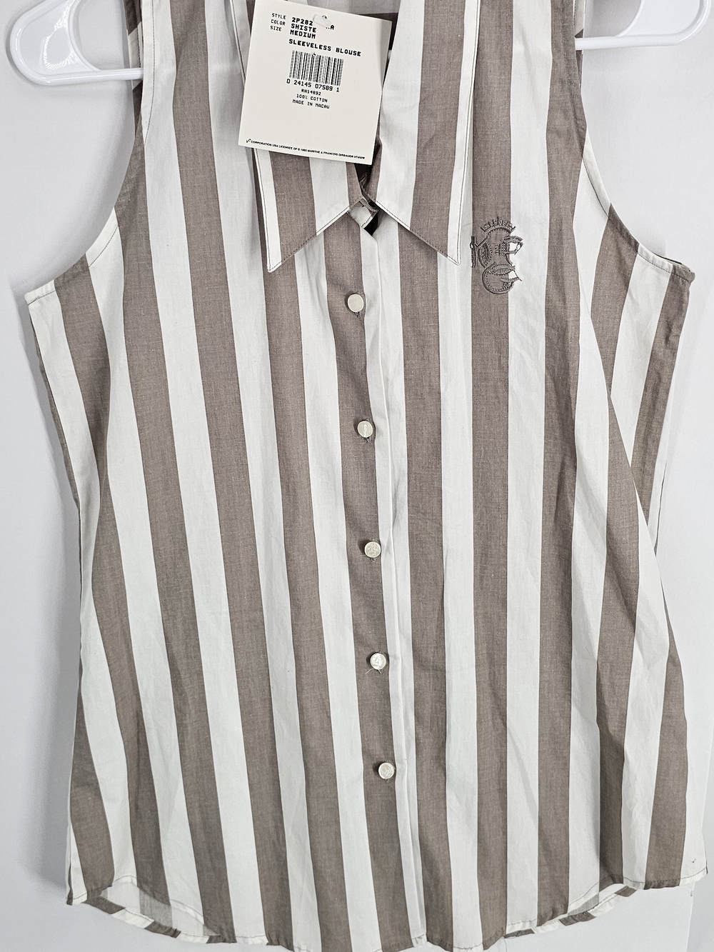 Marithe + Francois Girbaud Sleeveless Blouse Striped Cotton Blouse in White &